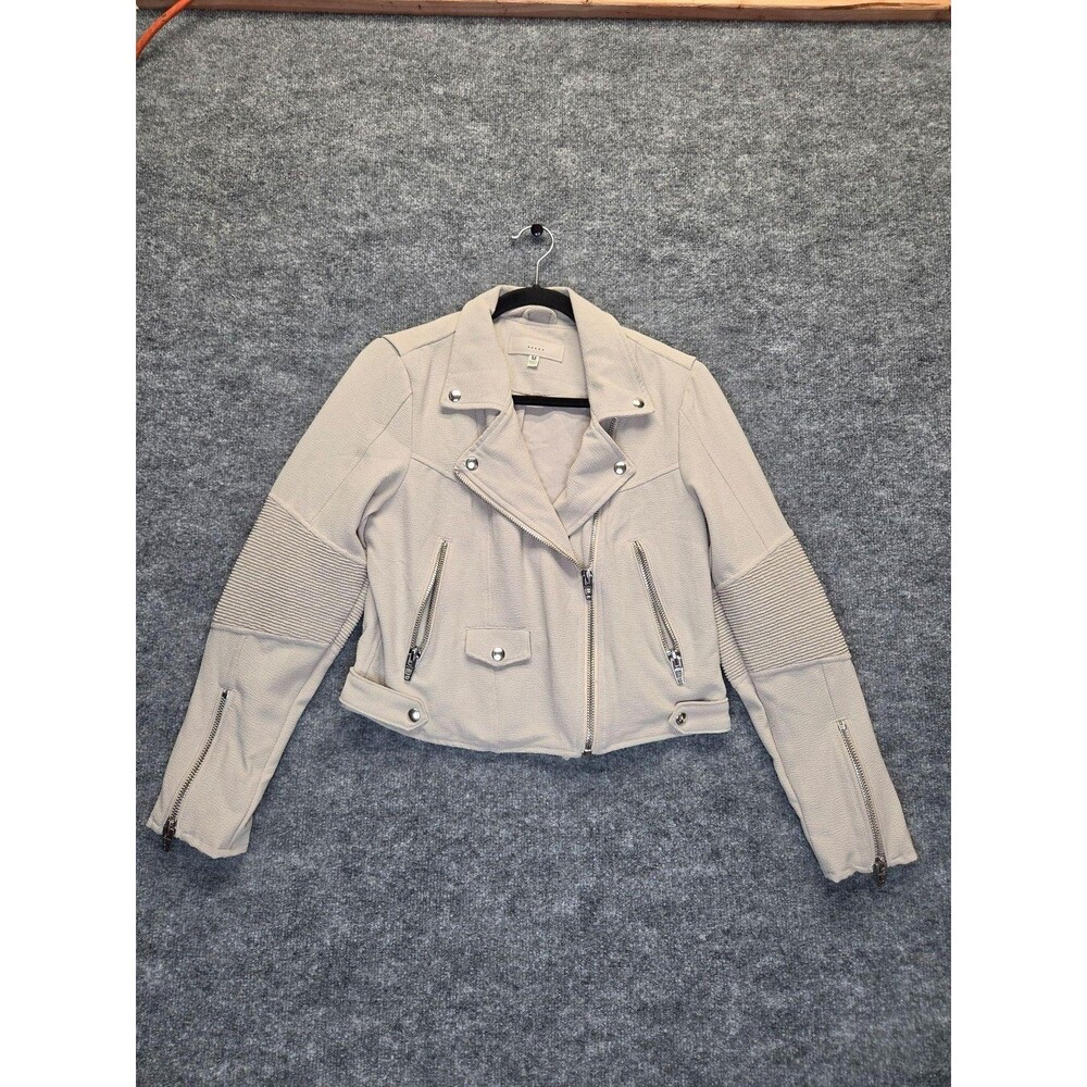 BLANKNYC Jacket Womens Medium Beige Moto Biker Full Zip Pockets 01HHS561EE
